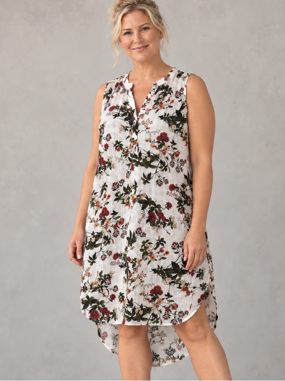 Tamara H 1X Floral High Low Midi Dress Sleeveless